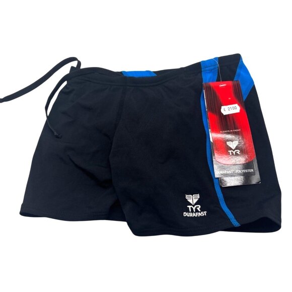 TYR Boy's Durafast One Alliance Splice Swim Boxers, Black/Blue, Sz. 24 - Picture 3 of 8